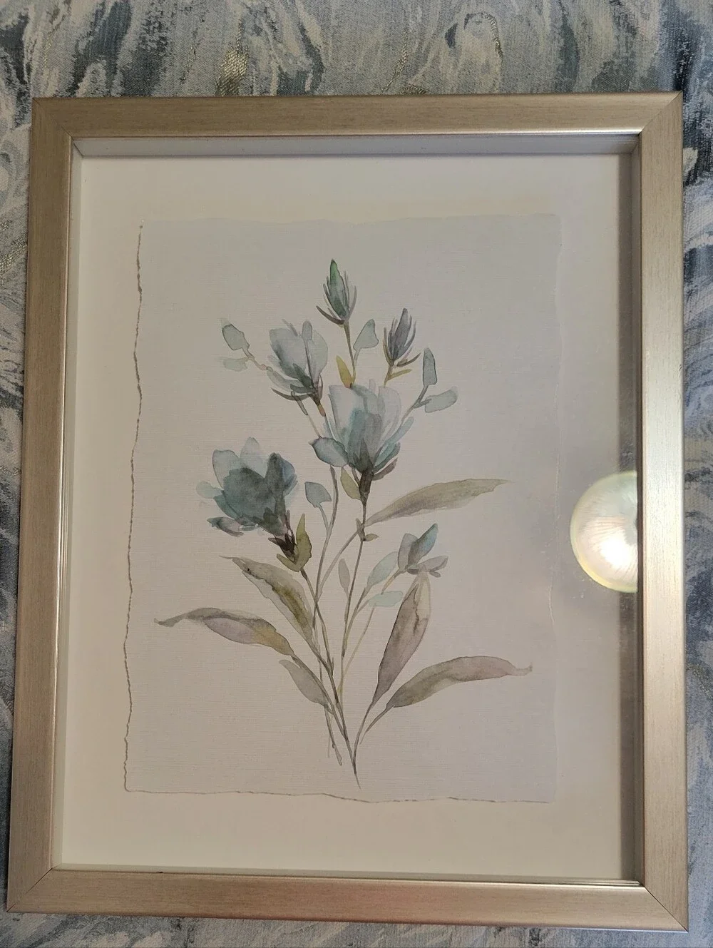 New Framed Botanical Watercolor Wall Art in Light Blue and Green